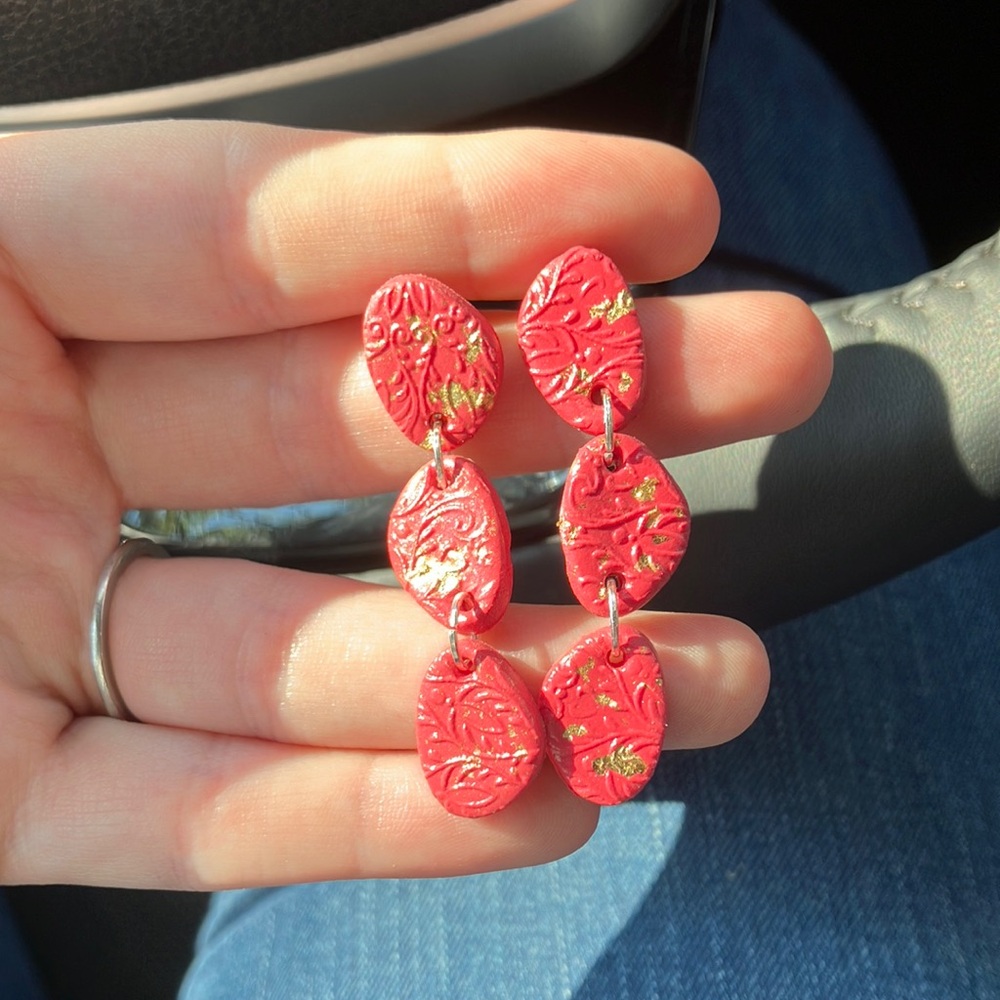 Red and Gold Dangle Earrings